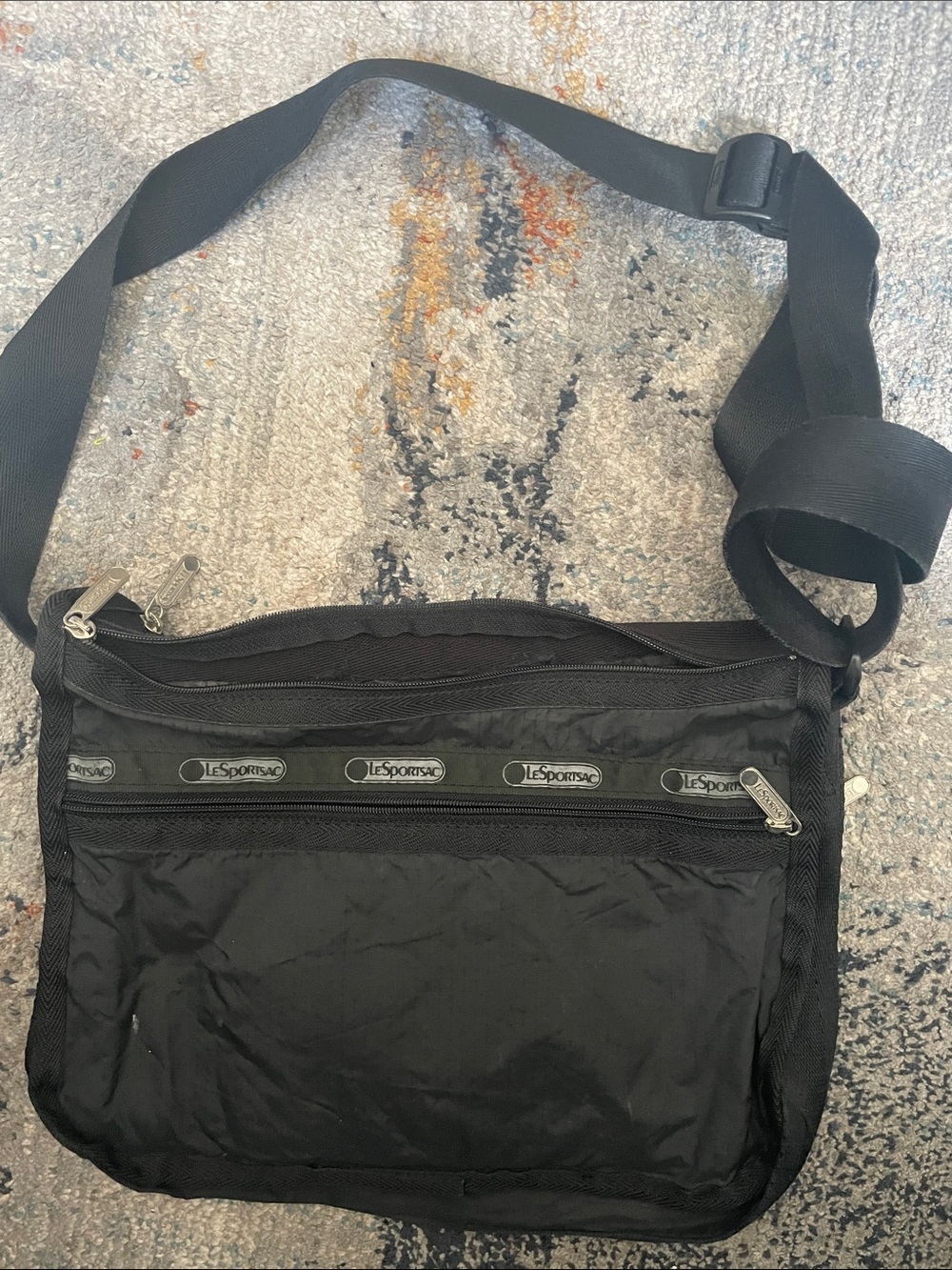 Lesportsac Black Nylon Crossbody Messenger Bag with Multiple Zip Pockets